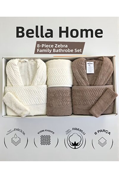 Bella Home 8 Piece Zebra Family Bathrobe Set - 100% Cotton - Original Luxury Box