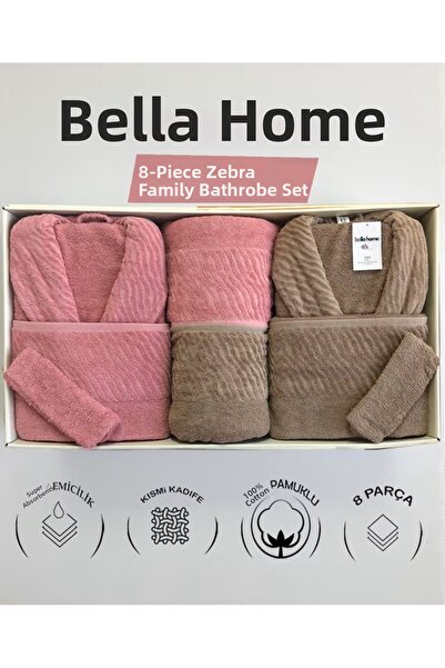 Bella Home 8 Piece Zebra Family Bathrobe Set - 100% Cotton - Original Luxury Box