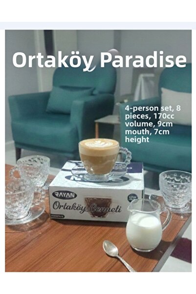 ORTAKÖYCENNETİ 4-Person 8-Piece Glass Honeycomb Model Decorative Tea/Coffee S...