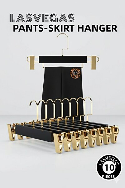 Transformacion Lasvegas Black Wooden Pants and Skirt Hanger Set of 10, Luxury...