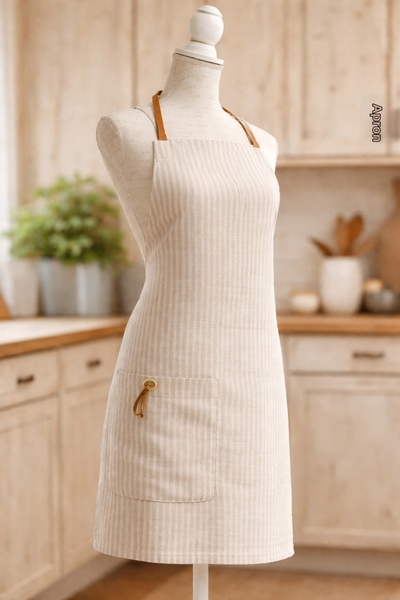 Alacastore Leather Detail Vintage Kitchen Apron with Pockets