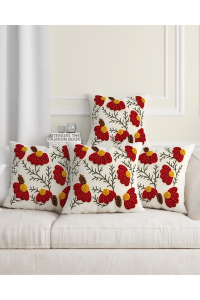 Şah Dekor Bohemian Boho Daisy Themed Red Color 3D Digital Printed Gift Throw ...