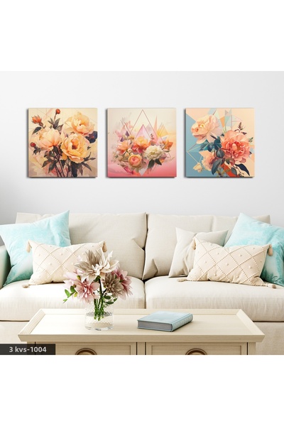 Evinemoda Flowers 3 Piece Canvas - Canvas Painting