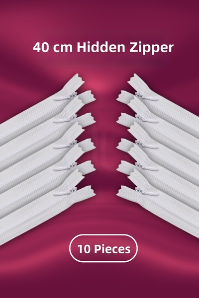 Moud's White Concealed Zipper 40cm 10 Pieces