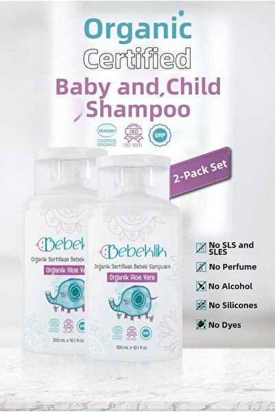 Bebeklik Organic Certified Aloe Vera Baby and Children Shampoo 300 ml Set of 2