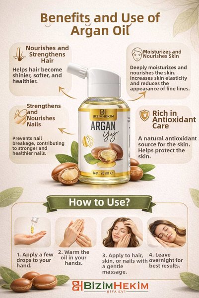 BİZİMHEKİM ŞİFA EVİ Bizimhekim Argan Oil 20 ml Hair & Skin Care Oil