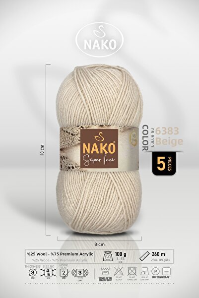 NAKO Super Pearl - 6383 Mushroom Beige - 5-Pack - 100Gr/260M - Hand Knitting ...