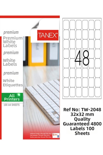 Ürün Evim Etichetă laser Tanex Tw-2048 32*32 mm Albă 100 buc.