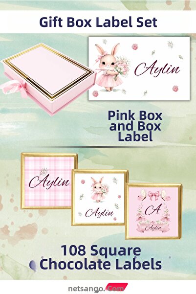 Netsan Etiket Floral Rabbit Gift Tag Set - Pink Box, 108 Chocolate Tags, 2 Bo...