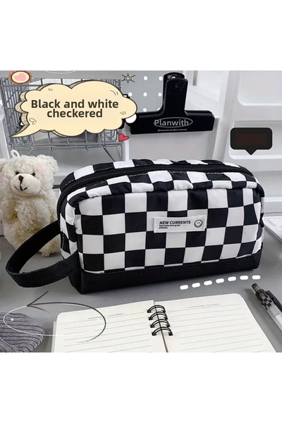 Rediquis حقيبة أقلام رصاص كلاسيكية ذات مربعات باللونين الأبيض والأسود ذات سعة...