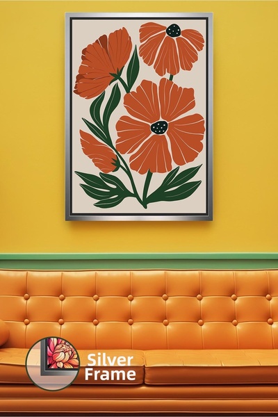 KOSS Dijital Model de flori portocalii în stil boem cu frunze verzi, decor de...