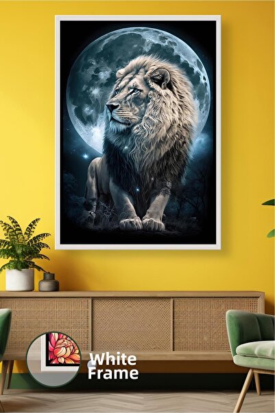 KOSS Dijital Figura de leu sub lumina lunii, tematică de noapte, animal, deco...