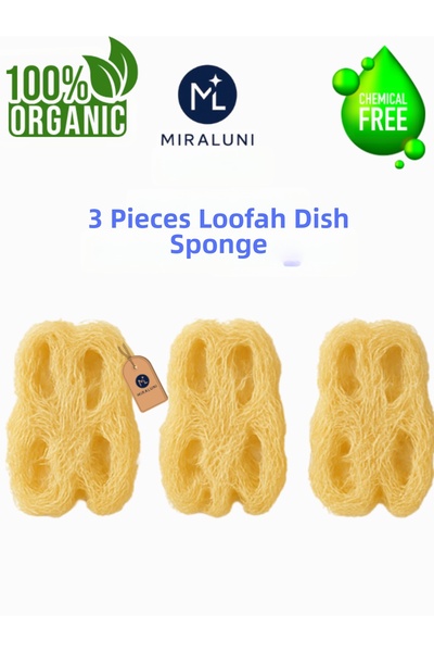 miraluni مجموعة من 3 إسفنجات غسيل الأطباق من ألياف اليقطين الطبيعية 100% - عض...