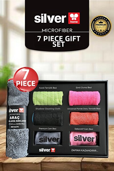 SİLVER HOME 7 Piece General Cleaning Set in Microfiber Gift Special Box