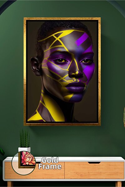 KOSS Dijital Portret de femeie africană în culori violet și galben, cu model ...