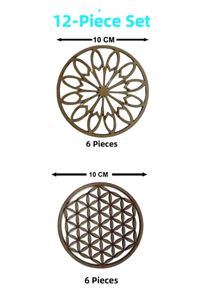 şamaksesuar 12-Piece (Two Types of Patterns) Round Coasters (10 X 10 cm) (Raw...