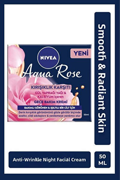 NIVEA كريم ليلي مضاد للتجاعيد من أكوا روز 50 مل، يحتوي على الكالسيوم، يقلل ظه...
