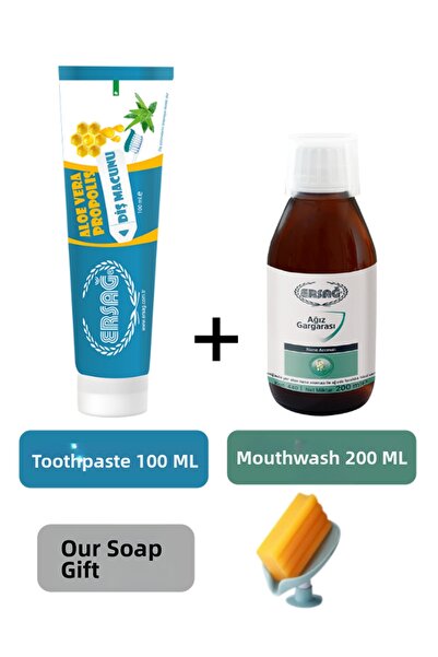 Ersağ Toothpaste Aloe Vera, with Propolis 100ml - Mouthwash 200ml + Our Soap ...