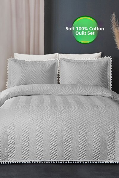 Evlen Home Collection مفرش سرير مزدوج من القطن بنسبة 100% من Ollie - رمادي مخ...