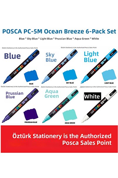 POSCA مجموعة أقلام رصاص PC-5M مكونة من 6 قطع - نسيم المحيط والماء
