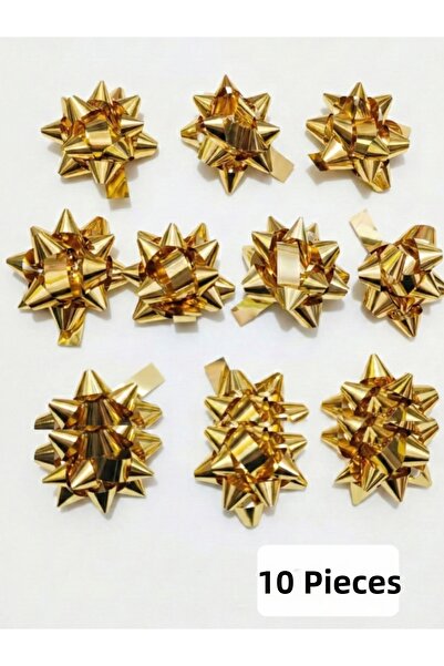 shopExxtra 10 قطع من فيونكة النجمة الذهبية المعدنية (4.5 سم) - ذاتية اللصق