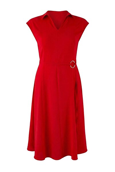 Trendyol Curve Red Aerobin Woven Plus Size Dress