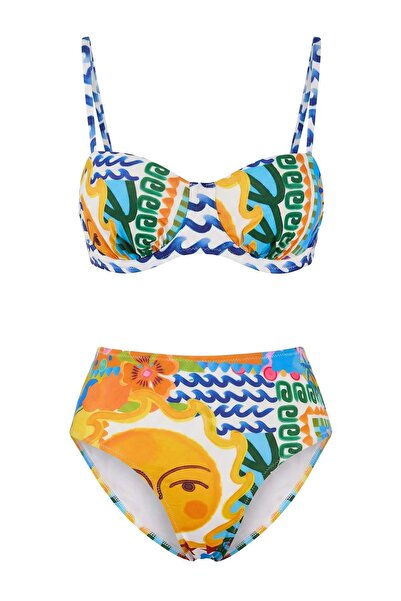 Trendyol Collection Multi-Colored Tropical Balconette Diver/Scuba High-Waiste...