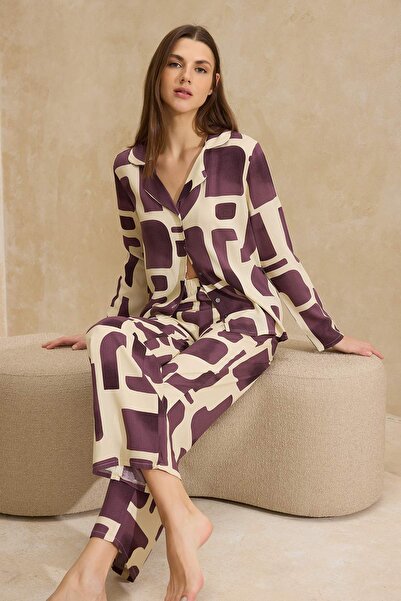 Trendyol Collection Multi-Colored Geometric Shally Woven Pajama Set Thmss26Pt...
