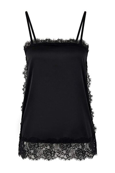 ترينديول كوليكشن بلوزة حفلات من الساتان بقصة مريحة من الدانتيل الأسود بقطع قم...