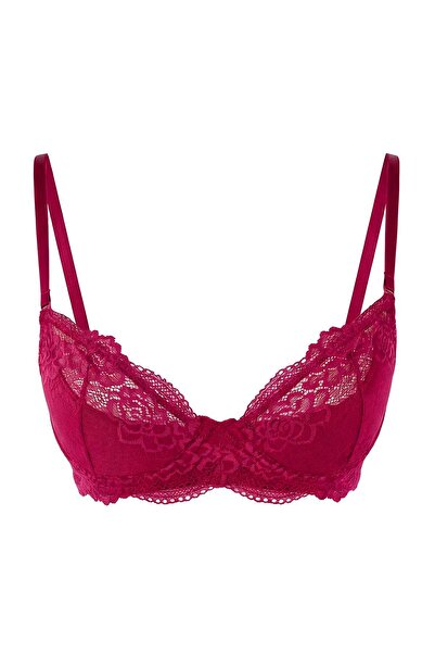 Trendyol Collection Cherry Single Lace Underwire Lace-Like Knit Fixed Cup T-S...