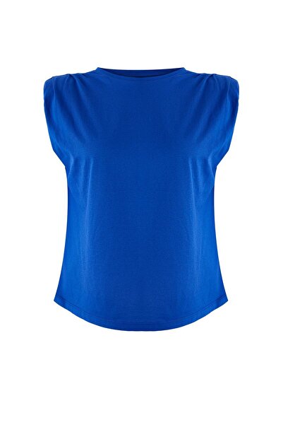 Trendyol Curve Saks Basic-Bluse mit Rundhalsausschnitt aus 100 % Baumwolle, g...