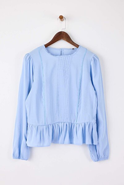 Trendyol Collection Bluză țesută cu detalii accesorii Baby Blue TWOAW26BZ00299