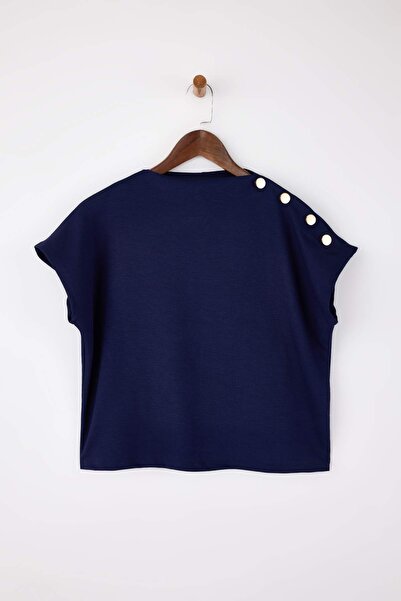 Trendyol Collection Синій Regular/Normal Крій Прямий комір Аксесуари Деталізо...