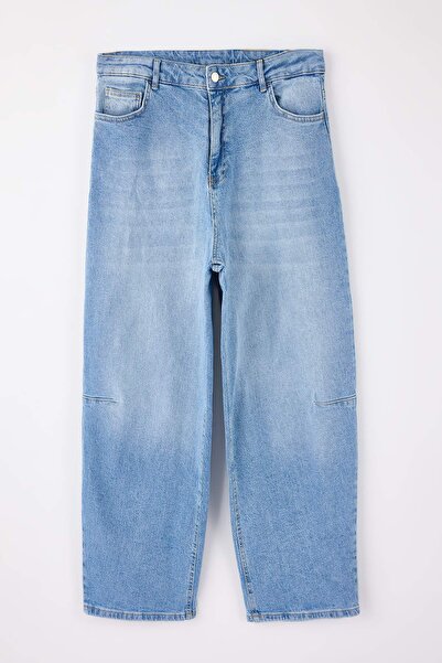 Trendyol Curve Blue High Waist Comfort/Flexible Baggy Plus Size Jeans Tbbss26...