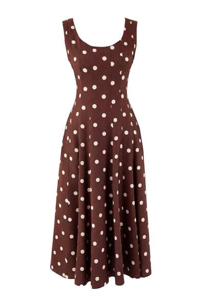 Trendyol Collection Rochie midi țesută cu detaliu de șireturi maro cu buline ...