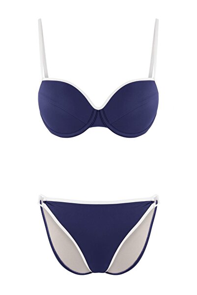 Trendyol Collection Set de bikini cu talie normală, albastru închis, blocat, ...