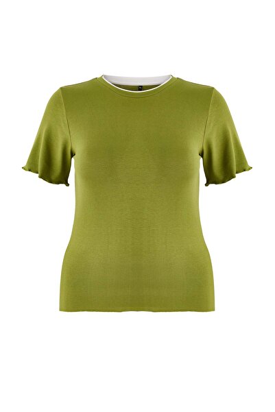 Trendyol Curve Wardrobe Essentials Oil Green Collar Piped Detail Soft Keys Kn...