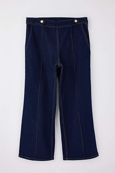 Trendyol Curve Dark Blue High Waist Button Detail Comfort/Flexible Wideleg/Wi...