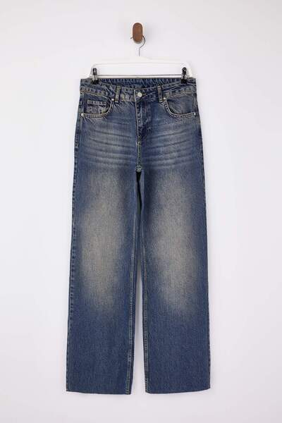 Trendyol Collection Blaue High-Waist-Jeans mit weitem Bein und weitem Bein TW...
