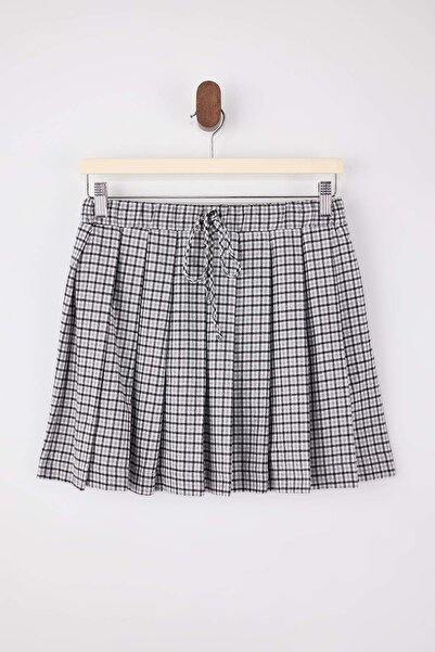 Trendyol Collection Fusta mini din țesătură plisată în carouri multicolore TW...