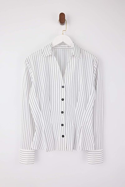 Trendyol Collection White Striped Button Detailed Fitted Shirt Twoss26Go00034