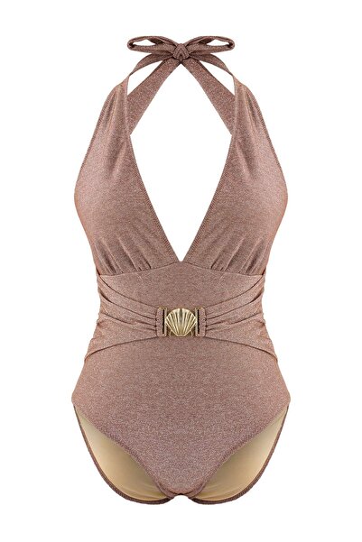 ترينديول كوليكشن ملابس سباحة بدون أكمام بلون بني*ست مسطحة وعميقة على شكل حرف ...
