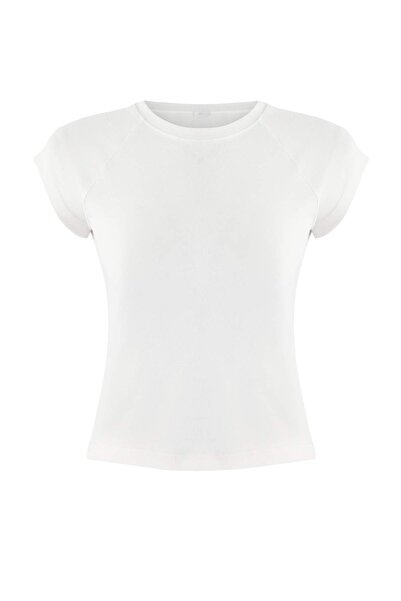 Trendyol Collection Ecru Fitted/ mulat Mâneci raglan cu mâneci scurte din bum...