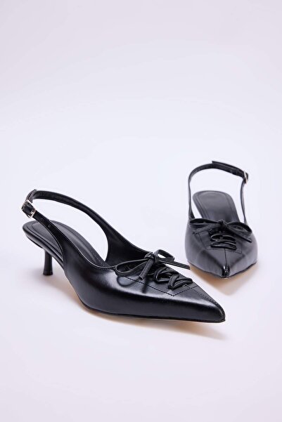 TRENDYOL SHOES Schwarze Damen-Schuhe mit 4 cm hohem Kitten-Absatz und Spitzen...