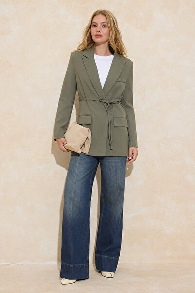 Trendyol Modest Khaki Belde Cord Belt Detailed Oversized Woven Jacket Tctss26...