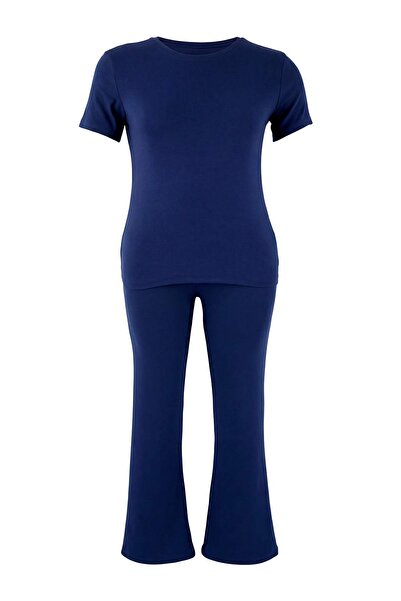 Trendyol Curve Navy Blue Knitted Plus Size Top - Bottom Set