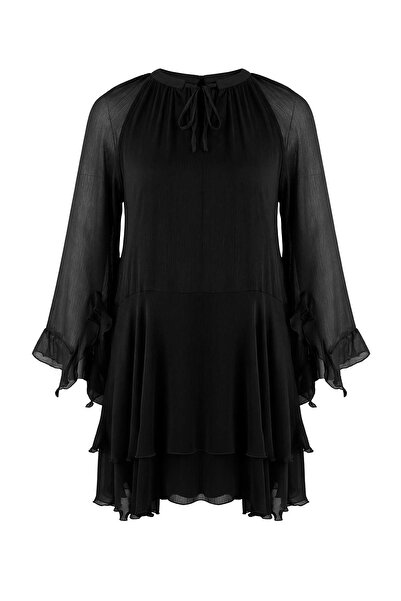Trendyol Curve Black Chiffon Woven Plus Size Dress