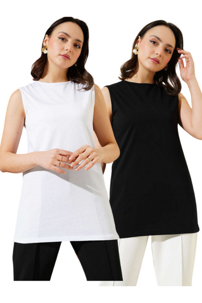 dgs look 2li Paket Siyah-Beyaz Sıfır Kol İçlik Tunik