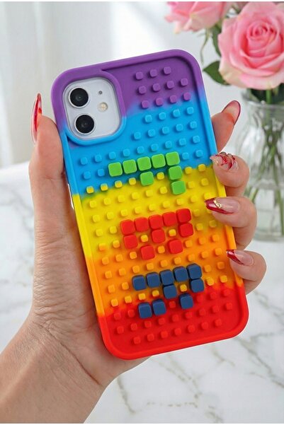 Fibaks iPhone 11 Kılıf Renkli Yapboz Parçalı Kamera Korumalı Silikon Kapak