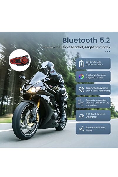 Dynego Kask Kulaklık Rgb Işıklı Motosiklet Bluetooth Kulaklık Mah Batarya Led...